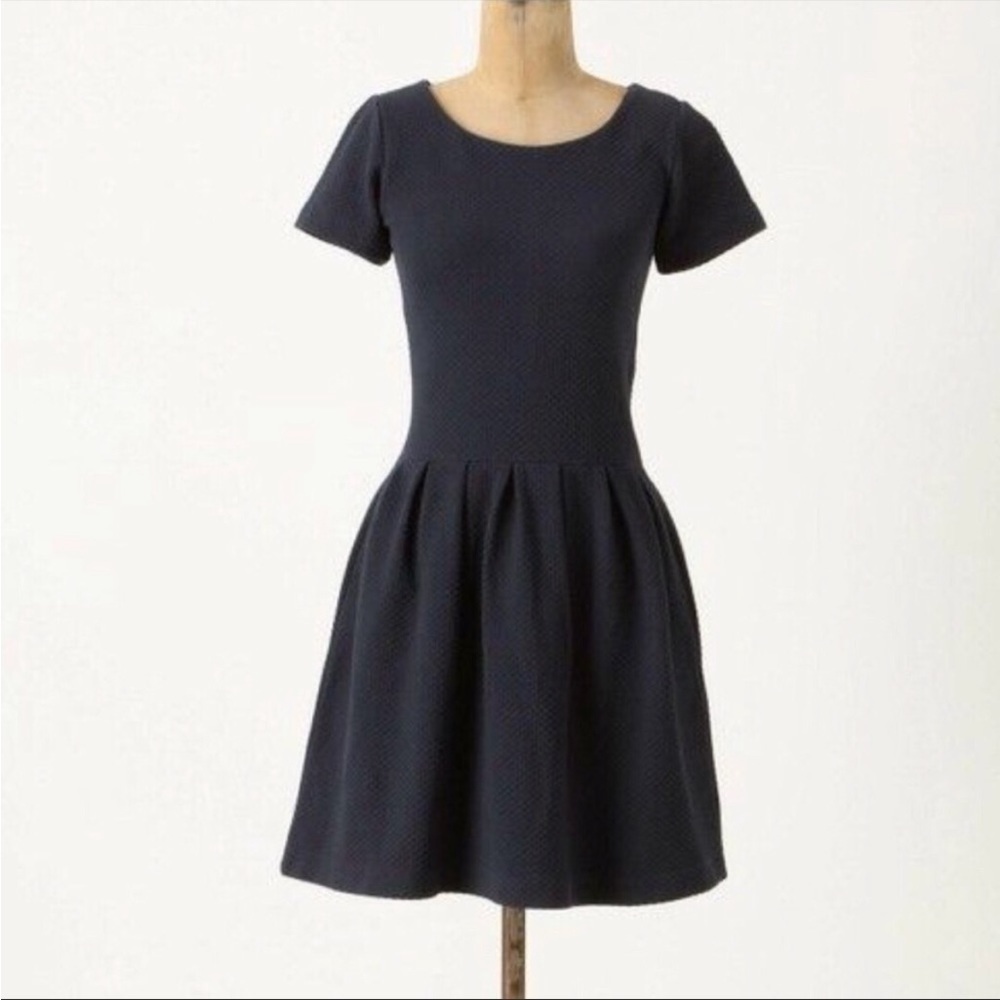 Anthropologie Ganni Black Embossed Basket Short Sleeve Dress